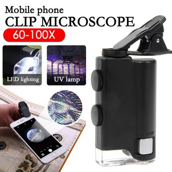Mobilné Telefóny Mikroskopom 60X -100X Klip Mobilný Telefón, Pocket zväčšovacieho skla, UV LED Svetlo, f / Jade ID Mobilného telefónu klip mikroskopom