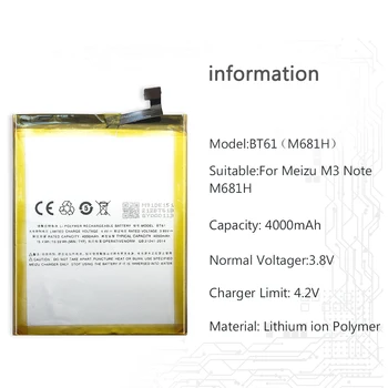 Mobilný Telefón Náhradné Batérie BT61 (M) Pre Meizu Meizy M3 Poznámka M681 M681H 4000mAh