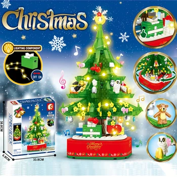 Moc Nápady Tvorca Priateľmi Mestu Vianočný Strom S Music Box Model Stavebné Bloky nastaviť klasický Vianočný darček Hračky pre deti,