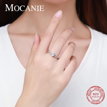 Mocanie Romantický Luxus Srdcia Snubné prstene pre Ženy Nevestu Módne 925 Sterling Silver Pripraviť CZ Double Line Krúžky Jemné Šperky