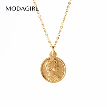 MODAGIRL Veľkoobchodné Ceny Trendy Nehrdzavejúcej Ocele Zlatý Prívesok Náhrdelník 3D Kráľovná Mincí Náhrdelník Šperky Žena 2020