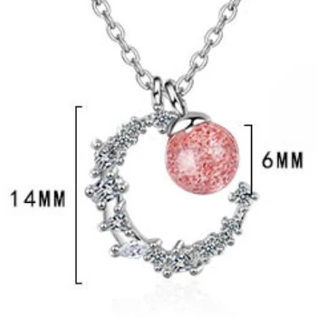 ModaOne Prírodné Jahoda Crystal Ružové Guľôčky Mesiac Náhrdelník Prívesok 925 Sterling Silver Šperky Pre Ženy Festival Dary