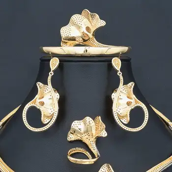 ModemAngel Luxusné Slnečnice Cubic Zirconia 3 Tón Medi Náhrdelník Náramok Náušnice Prsteň, Šperky Pre Ženy