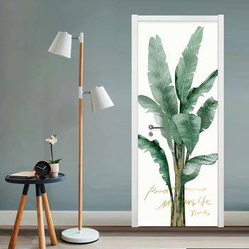 Moderné Akvarel banánovník Dvere Nálepka, 3D Ručne Maľované Rastlín Leaf nástenná maľba Obývacia Izba Umenie Dvere Plagát PVC Samolepiace Odtlačkový