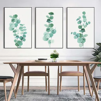 Moderné Botanická Plátno na Maľovanie Austrálsky Eukalyptu Wall Art Akvarel Zelene, Plagáty a Tlačí Fotografie pre Obývacia Izba