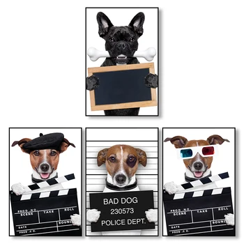 Moderné Cartoon Zvierat Plagát a Vytlačí Zábavné Policajný Pes Plátno na Maľovanie na Stenu Obrázok pre internetový Obchod Deti Škôlky Miestnosti Dekorácie