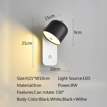 Moderné LED nočné Nástenné Svietidlo Nordic štýl Vnútorné Osvetlenie s vypínačom LED Nástenné svietidlo pre Spálne, chodba Zariadenie