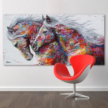 Moderné Nástenné Art Živočíšneho Oleja Maľovanie Obrazov Na Stenu Pre Obývacia Izba Domova Plátno Maľby Dvoch Beží Kôň Bez Rámu