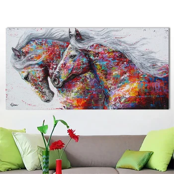 Moderné Nástenné Art Živočíšneho Oleja Maľovanie Obrazov Na Stenu Pre Obývacia Izba Domova Plátno Maľby Dvoch Beží Kôň Bez Rámu