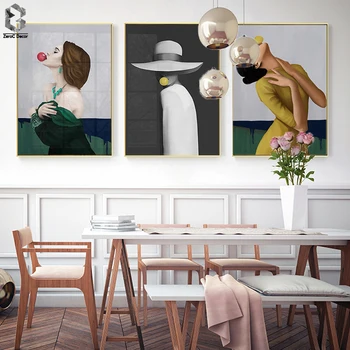 Moderné Nástenné mapy Bublina Žuvačky Portrét Dámy Plátno Dekoratívne Maľby obrazov na Stenu pre Obývacia Izba Domova