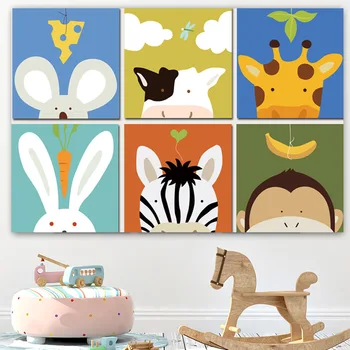 Moderné Obrazy Na Stenu Cartoon Art Zvieratá Plátno, Tlač Plagátu Pre Baby Detská Izba Dekorácie Maľovanie Domova Bez Rámu