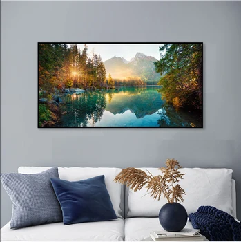 Moderné Plagáty Vytlačí Charakter Krajiny Plátno na Maľovanie Svitu Les Lake Obrázky pre obývacie Steny, Spálne, Umenie Domova