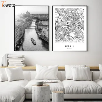 Moderné Plátno, Tlač Plagátu, New York, Berlín Sydney Paríži, Mapa Čiernej a Bielej Stene Umenie, Maľovanie obrazov na Stenu pre Obývacia Izba