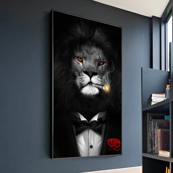 Moderné Rogue Zvierat Art Obrazy na Plátne Vytlačený na Maliarske Plátno Zábavné Fajčenie Lev Wall Art Plagát na Obývacia Izba Domova