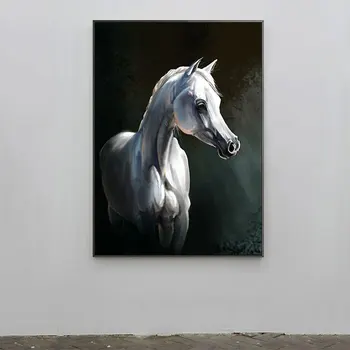 Moderné Ručne Maľované Kôň Plátno na Maľovanie na Stenu Umenie Biely Arabský Kôň Plagáty a Vytlačí Zvierat Plagát na Obývacia Izba Dekor