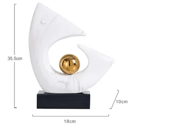 Moderné Tvorivé Arc Pokovovanie Gold Ball Keramické Sochy Domáce Remeslá Izba Dekor Objekty Office Mramoru Textúra Porcelánová Plastika
