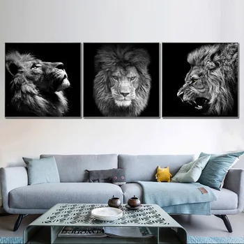 Moderný Dekor 3 Panely Black Lion Hlavu Plátno Maliarske Umenie Na Stenu, Plagáty A Vytlačí Afrických Zvierat Obrázok Pre Obývacia Izba