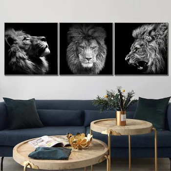 Moderný Dekor 3 Panely Black Lion Hlavu Plátno Maliarske Umenie Na Stenu, Plagáty A Vytlačí Afrických Zvierat Obrázok Pre Obývacia Izba