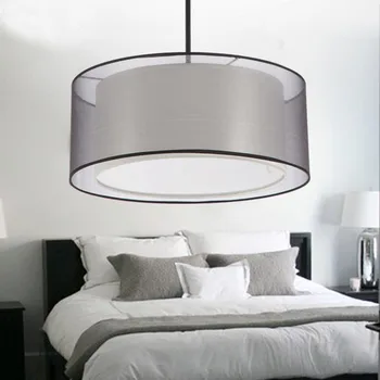 Moderný jednoduchý droplight jedáleň obývacia izba spálňa textílie luster svetlo lampy kolo bubon tkaniny tkaniny, závesné lampy svetlo