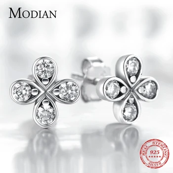 Modian Hot Predaj 925 Sterling Silver Vintage Kvet Ďateliny Stud Náušnice Pre Ženy Európskej Módne, Luxusné Značky Šperky