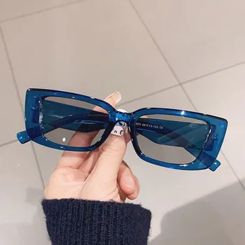 Modrá Malé Módne Okuliare Cat Eye Slnečné Okuliare Ženy Muži Dizajnér Značky Luxusná Celebrity Módne Obdĺžnik Odtiene Oculos De Sol