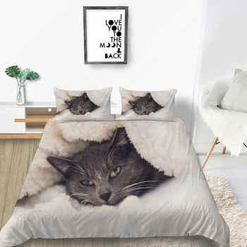 Modrá Mačka posteľná bielizeň Nastaviť King Size Teplé, Mäkké, Módne Roztomilý Perinu Kráľovná 3D Twin Plný jednoduché Dvojité Jedinečný Dizajn Posteľ Nastaviť