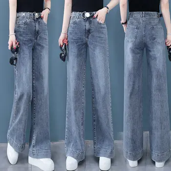 Modrá plus veľkosť širokú nohu, džínsy ženy 2020 Nový príchod Vintage vysoký pás voľné rovné džínsy Bežné džínsové nohavice žena