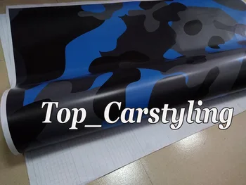 Modrá Čierna snehu Kamufláž Vinyl Car wrap fólia Camo Pokrýva nákladných lodí Wrapping film vzduchová Bublina Voľný 1.52X30M/ROLL 5X98f