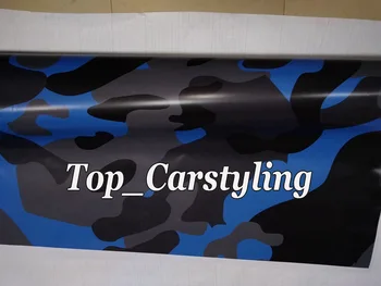 Modrá Čierna snehu Kamufláž Vinyl Car wrap fólia Camo Pokrýva nákladných lodí Wrapping film vzduchová Bublina Voľný 1.52X30M/ROLL 5X98f