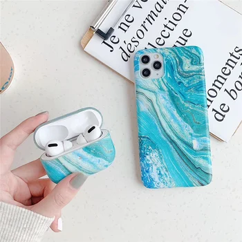 Modrá ľadovec mramoru puzdro Pre iphone 11 11Pro X XR XS 7 8Plus SE pre Apple airpods 1 2 Pro slúchadlá prípade silikónové puzdro