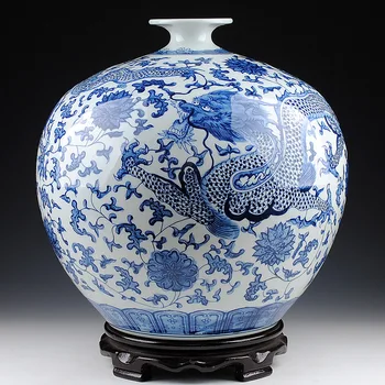Modré a biele porcelánové vázy, ručne maľované dragon, underglaze farby, veľké granátové jablko váza, moderné domáce dekorácie