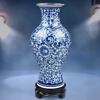 Modré a Biele Porcelánové Vázy, Spriahnuté Lotus Dizajn Kvet Keramická Váza, Domáce Dekorácie Jingdezhen Vázy R1842