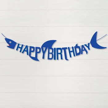Modré More Shark Tému Happy Birthday Party Dekorácie Baby Sprcha Cartoon Shark Happy Birthday Banner Deti Narodeninovej Party Priazeň