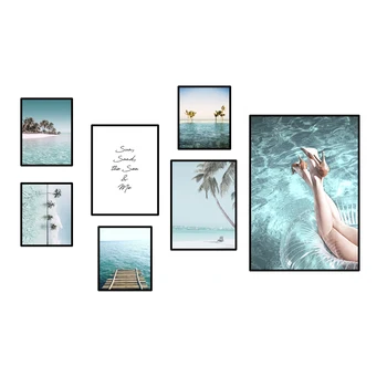 Modrý Oceán krajinomaľbou Tropické Slnko, Pláž Cestovné Plagát Prímorské Plátno Tlačiť Wall Art Obraz Moderného Domova HD0018