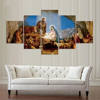 Modulárny Plátno Plagát Domova Obrázkov 5 Ks/Ks Narodenia Kresťanského Ježiš Zarámované Múr Umenia Maľby HD Vytlačené Obývacia Izba