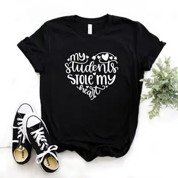 Moji Študenti Ukradol Moje Srdce učiteľ Tlač Ženy tričko Bavlna Bežné Vtipné tričko Dar Pani Yong Dievča Top Tee 6 Farieb-1103