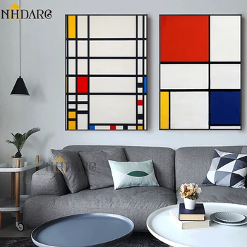 Mondrian Farebný Blok Abstraktný Štýl Plátno Tlačiť Maľovanie Umeleckých obrazov na Stenu pre Obývacia Izba Hotel Verandu Domáce Dekorácie