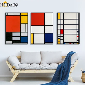 Mondrian Farebný Blok Abstraktný Štýl Plátno Tlačiť Maľovanie Umeleckých obrazov na Stenu pre Obývacia Izba Hotel Verandu Domáce Dekorácie