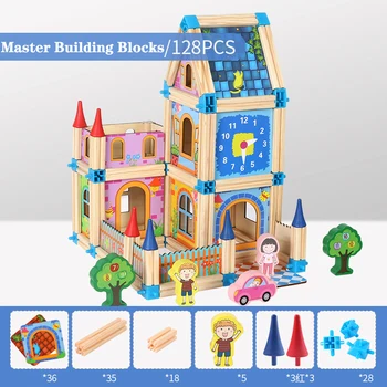 Montessori Doll House Miniatúrne DIY domček pre bábiky Drevená Budova BlocksHouse 128pcs /268pcs Hračky Pre Deti, Darčeky Dovolenku Krát