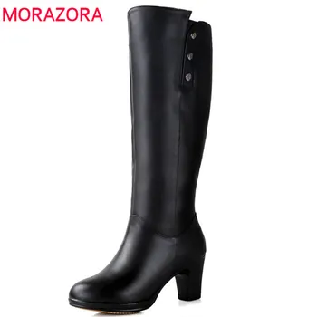 MORAZORA 2020 nové prírodné vlny kolená vysoké topánky ženy kolo prst originálne kožené topánky móda hihg podpätky zime snehu kožušiny topánky