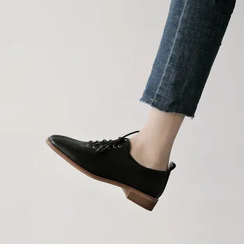 MORAZORA 2020 nový prísť jeseň ležérne topánky originálne kožené šnurovacie dámske topánky s nízkym podpätkom štvorcové prst farbou jednej topánky