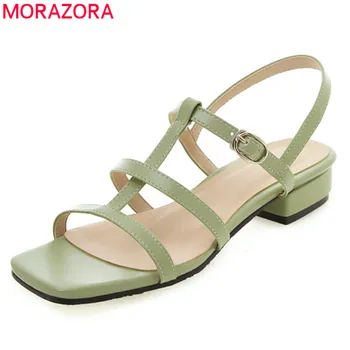 MORAZORA 2020 plus veľkosť 50 žien sandále jednoduché tuhé farby letnej obuvi námestie nízke podpätky party šaty svadobné topánky žena