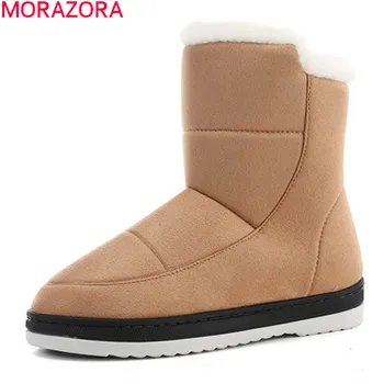 MORAZORA 2020 príchodu Nového snehu topánky pohodlné ploché päty kolo prst zimné dámske topánky, členkové topánky pre ženy čierna