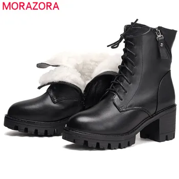MORAZORA 2020 teplé zimné čižmy ženy originálne kožené topánky zip čipky Prírodné vlny vintage ležérne topánky ženy členková obuv