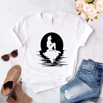Morská víla princezná Tlač Ženy tričko Bavlna Lumbálna Funny t-shirt Dar Pani Yong Dievča Top Tee Kvapka Loď ZY-461