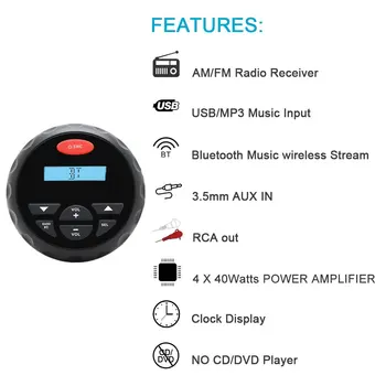 Morské Bluetooth Stereo Loď Rádio FM, AM Prijímač MP3 Prehrávač Audio 3 Palcový 2 Spôsob Morských Nepremokavé Motocykel Reproduktor + Anténa