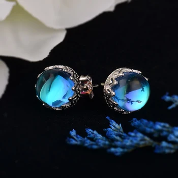 MosDream Modrá Kolo Crystal Stud Náušnice s925 strieborná Vlna Čipky Jednoduché, Elegantné Náušnice pre Ženy Drahokam Šperky Darček