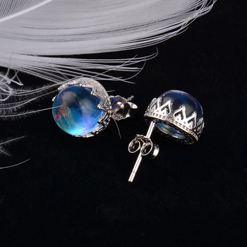 MosDream Modrá Kolo Crystal Stud Náušnice s925 strieborná Vlna Čipky Jednoduché, Elegantné Náušnice pre Ženy Drahokam Šperky Darček
