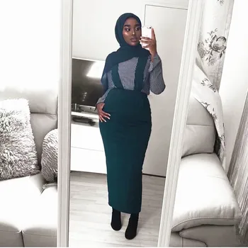 Moslimské Celkovo Ceruzku Sukne Ženy, Dva Ramenné Popruhy Maxi Dlhé Sukne Islam Vysoký Pás Bodycon Slim Spodnej Islamské Oblečenie