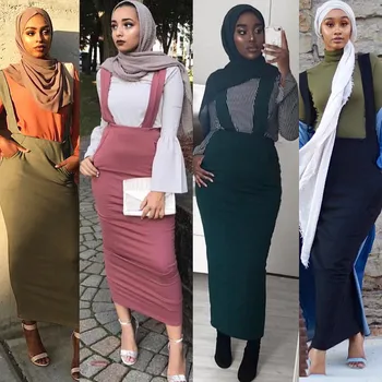 Moslimské Celkovo Ceruzku Sukne Ženy, Dva Ramenné Popruhy Maxi Dlhé Sukne Islam Vysoký Pás Bodycon Slim Spodnej Islamské Oblečenie
